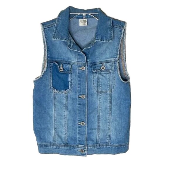 ❤️ ZARA GIRLS Denim Vest Distressed Vest Jean Jacket Blue Lightwash Sz 13/14 - Picture 1 of 5